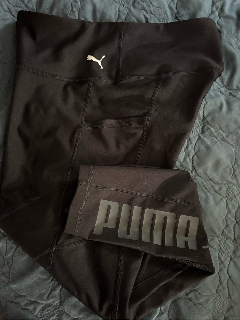 Puma Black Leggings with White Puma Logo